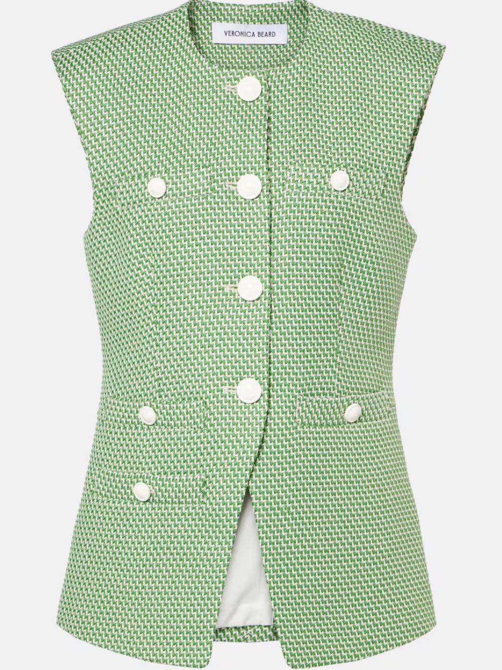 Veronica Beard Tamara Green and White Tweed Double-Breasted Vest (NWT-10)